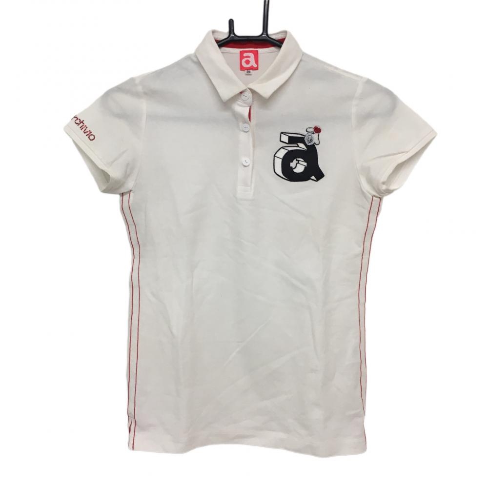 アルチビオ 半袖ポロシャツ 白×黒 ビーズ・ラインストーンロゴ  レディース 36 ゴルフウェア archivio 画像
