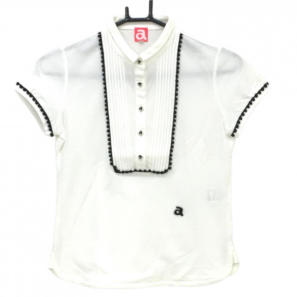 【美品】アルチビオ 半袖ポロシャツ 白×黒 ボタンロゴ レディース 36(S) ゴルフウェア archivio