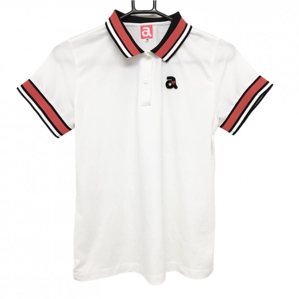 【超美品】アルチビオ 半袖ポロシャツ 白 襟・袖口ライン UVケア 吸水速乾 レディース 40(L) ゴルフウェア archivio