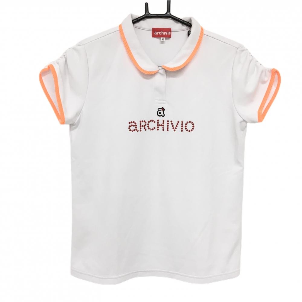 アルチビオ 半袖ポロシャツ 白×蛍光オレンジ フロントロゴ レディース 38(M) ゴルフウェア 2023年モデル archivio
