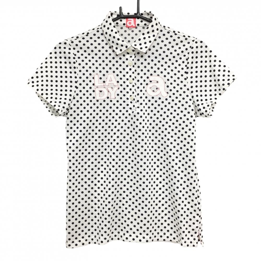 アルチビオ 半袖ポロシャツ 白×ダークネイビー ドット 袖口ゴム レディース 40(L) ゴルフウェア archivio