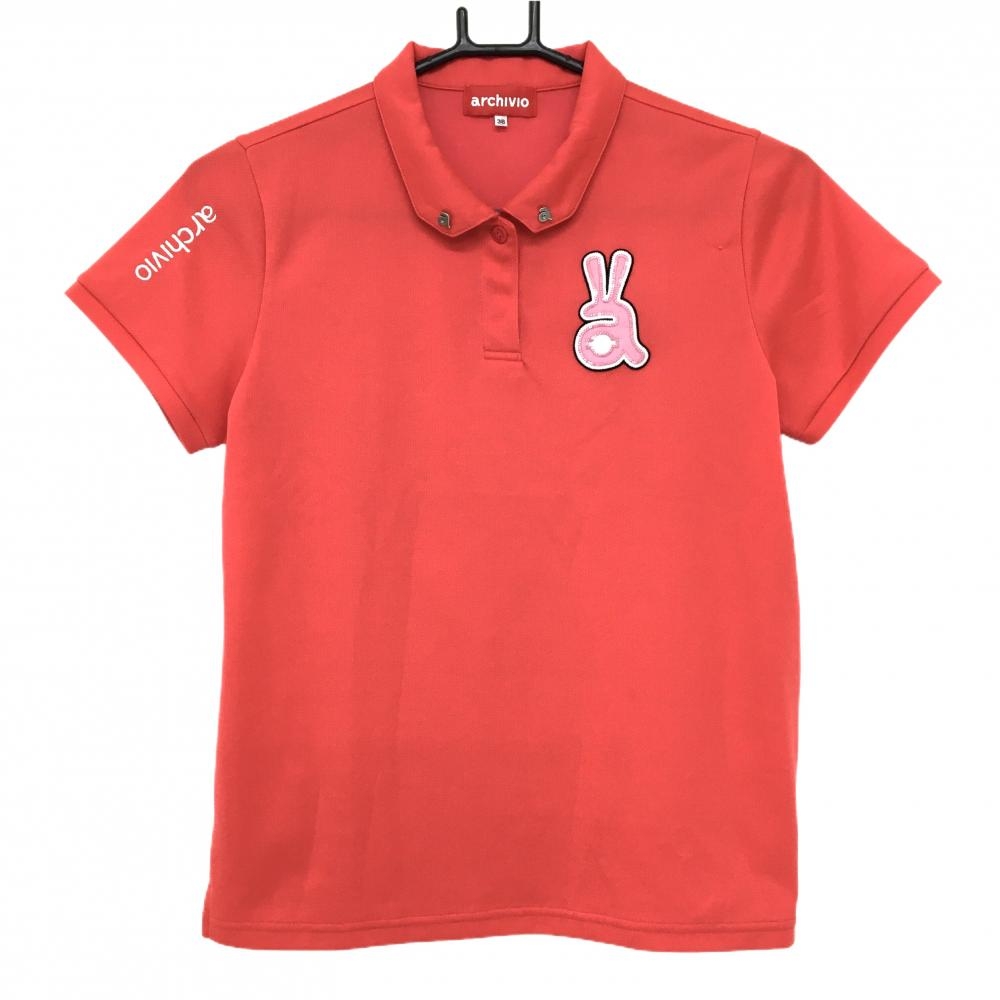 【美品】アルチビオ 半袖ポロシャツ レッド ロゴワッペン レディース 38(M) ゴルフウェア archivio