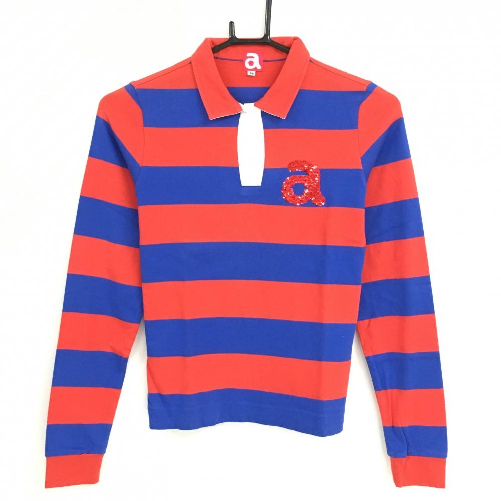アルチビオ 長袖ポロシャツ レッド×ブルー ボーダー レディース 38(M) ゴルフウェア archivio