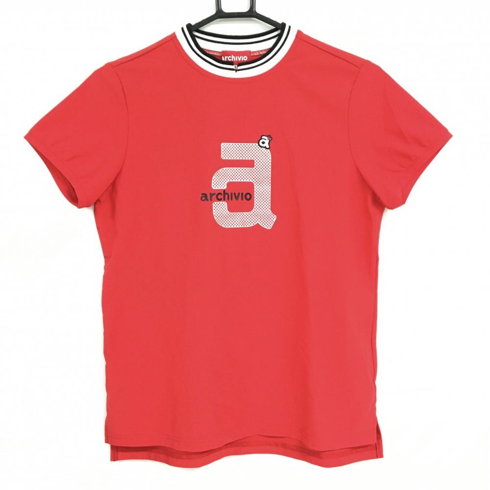 【超美品】アルチビオ 半袖Tシャツ レッド×白 フロントロゴ  レディース 40(L) ゴルフウェア archivio