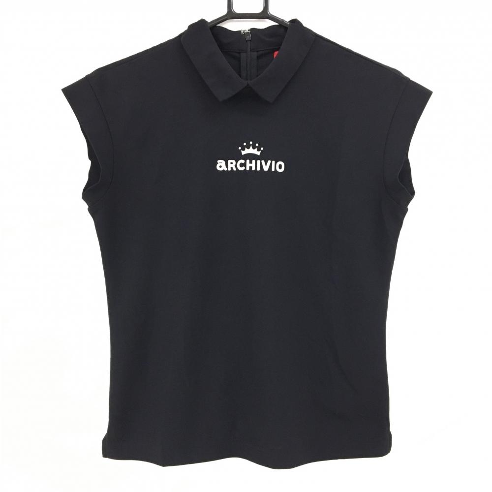 【超美品】アルチビオ 襟付き半袖シャツ 黒 フロントロゴ 吸水速乾 UVケア レディース 38(M) ゴルフウェア 2025年モデル archivio