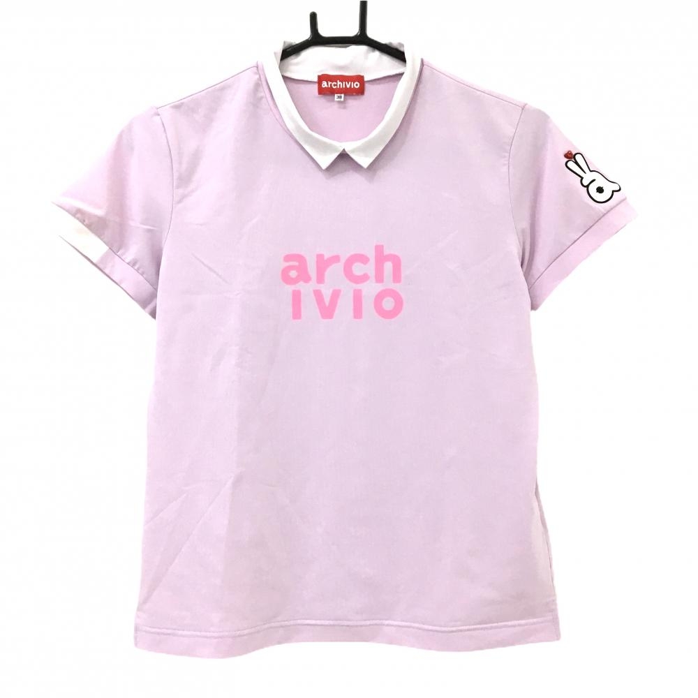 【美品】アルチビオ 襟付き半袖シャツ スモーキーピンク ロゴ  レディース M ゴルフウェア archivio