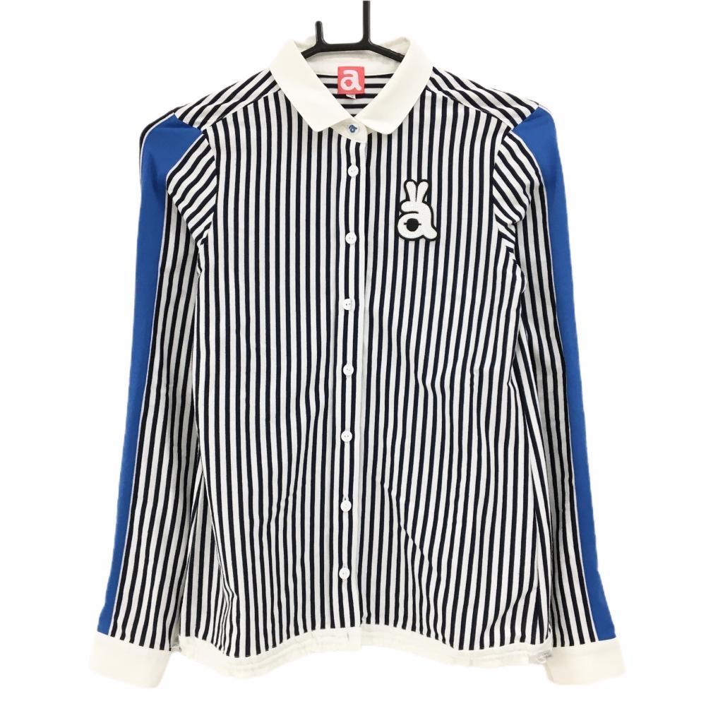 アルチビオ 長袖シャツ 白×ネイビー ストライプ レディース 36(S) ゴルフウェア archivio