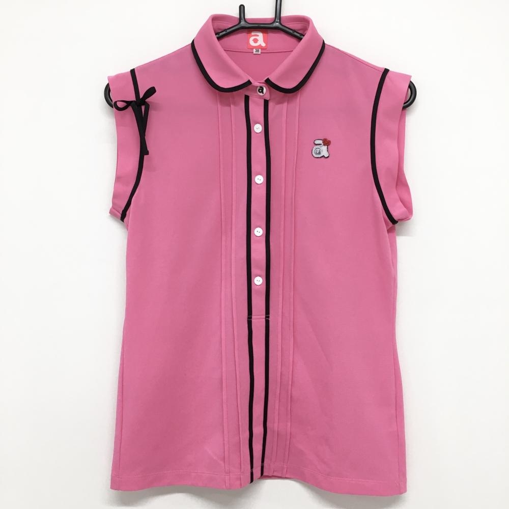 アルチビオ ノースリーブポロシャツ ピンク×黒 ライン ビーズロゴ レディース 38(M) ゴルフウェア archivio 画像