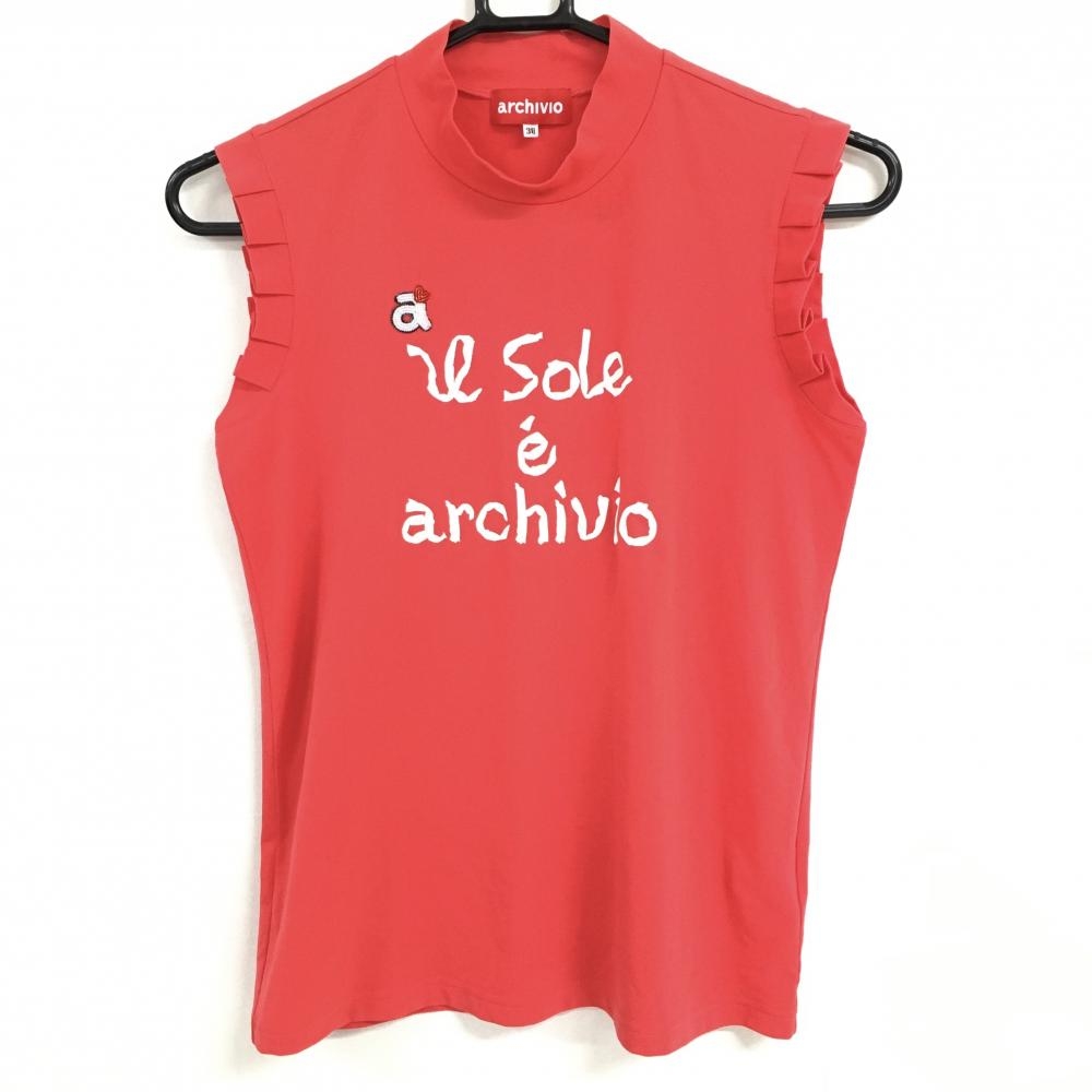 【超美品】アルチビオ ノースリーブハイネックシャツ レッドピンク 袖フリル レディース 38 ゴルフウェア archivio 画像