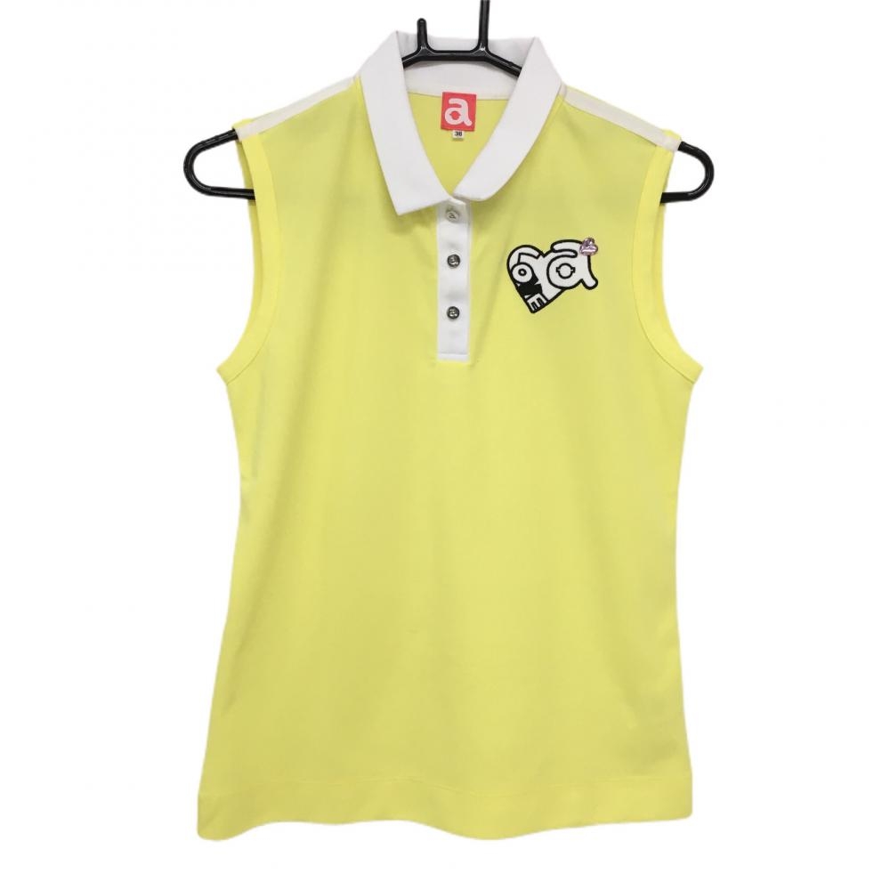 【超美品】アルチビオ ノースリーブポロシャツ イエロー×白 ロゴ刺しゅう レディース 38(M) ゴルフウェア archivio