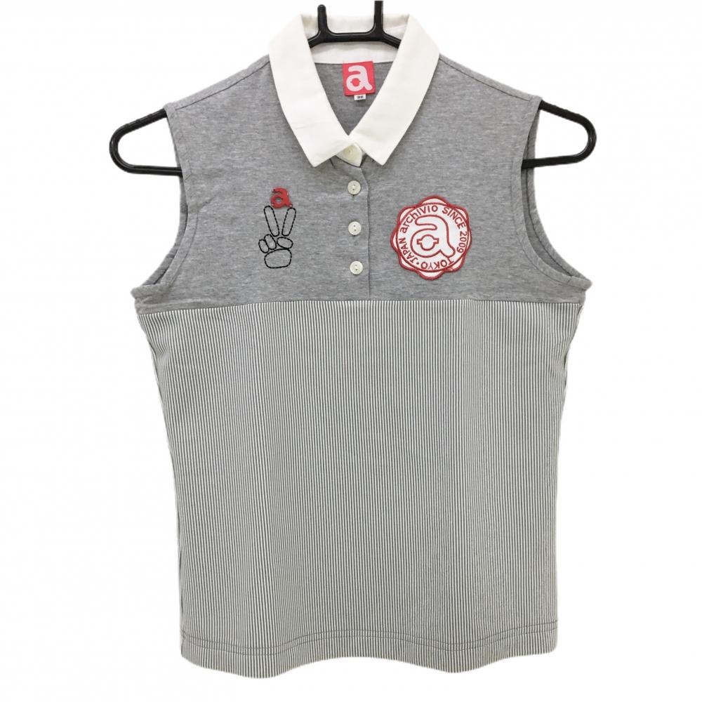 アルチビオ ノースリーブポロシャツ ライトグレー×白 一部ストライプ レディース 36(S) ゴルフウェア archivio