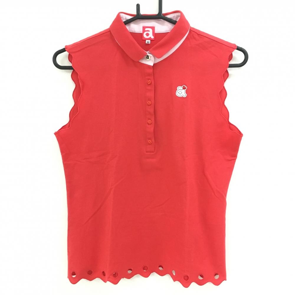 【美品】アルチビオ ノースリーブポロシャツ レッド ロゴワッペン  レディース 40(L) ゴルフウェア archivio