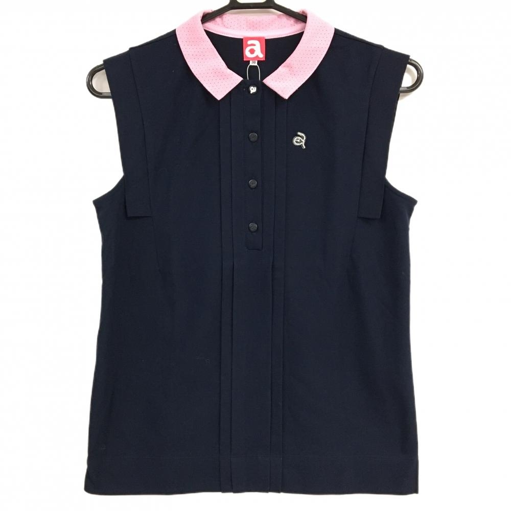 【新品】アルチビオ ノースリーブポロシャツ ネイビー×ピンク バックプリント レディース 38(M) ゴルフウェア archivio