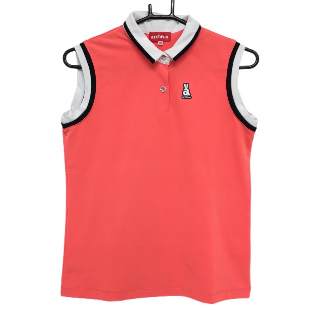 【超美品】アルチビオ ノースリーブポロシャツ サーモンピンク×白 UVカット 速乾 レディース 38(M) ゴルフウェア 2023年モデル archivio