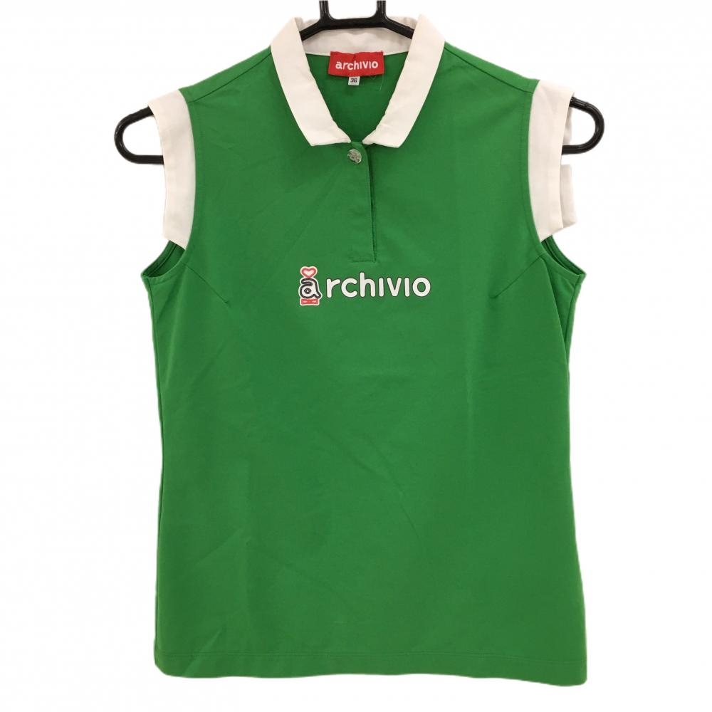 アルチビオ ノースリーブポロシャツ グリーン×白 ロゴプリント レディース 36(S) ゴルフウェア archivio