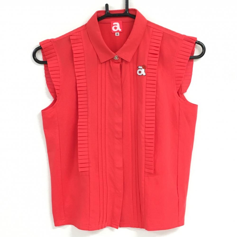 【超美品】アルチビオ ノースリーブシャツ レッド 一部フリル スナップボタン  レディース 36(S) ゴルフウェア archivio