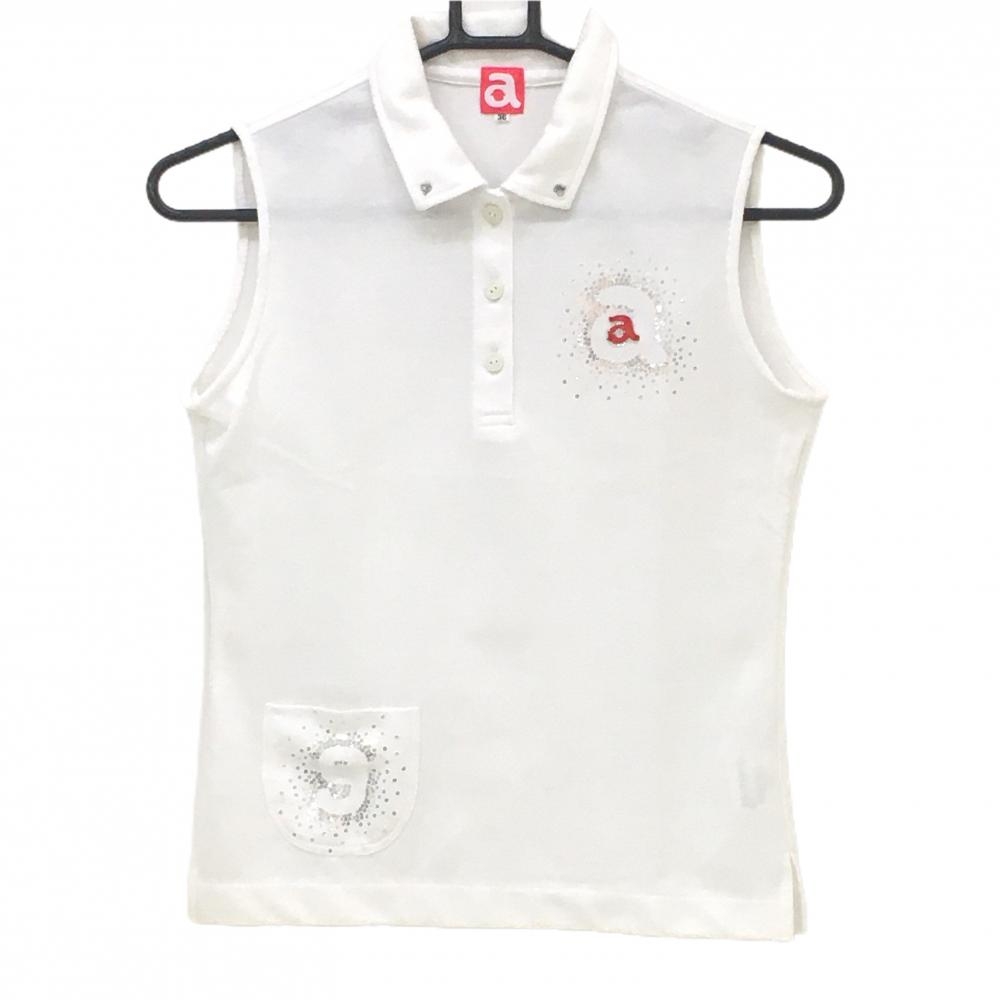 アルチビオ ノースリーブポロシャツ 白 スパンコールロゴ レディース 36(S) ゴルフウェア archivio