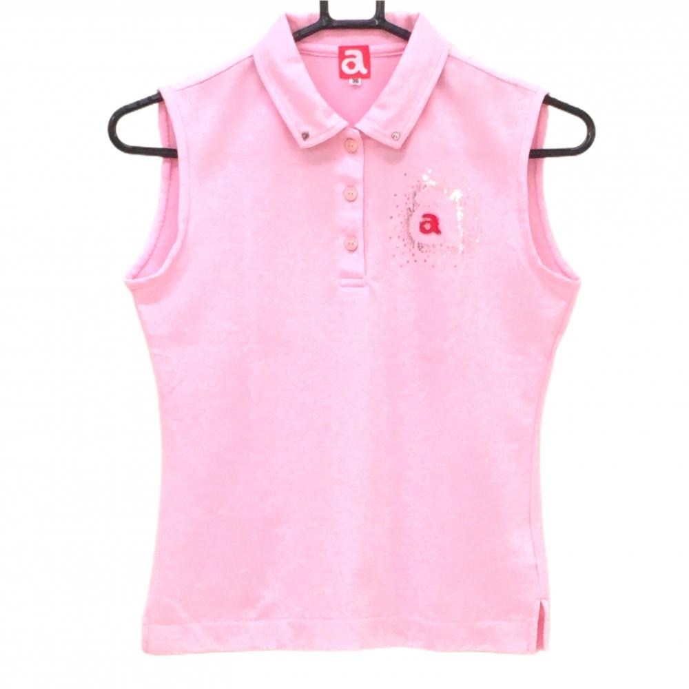アルチビオ ノースリーブポロシャツ ピンク スパンコールロゴ レディース 36(S) ゴルフウェア archivio