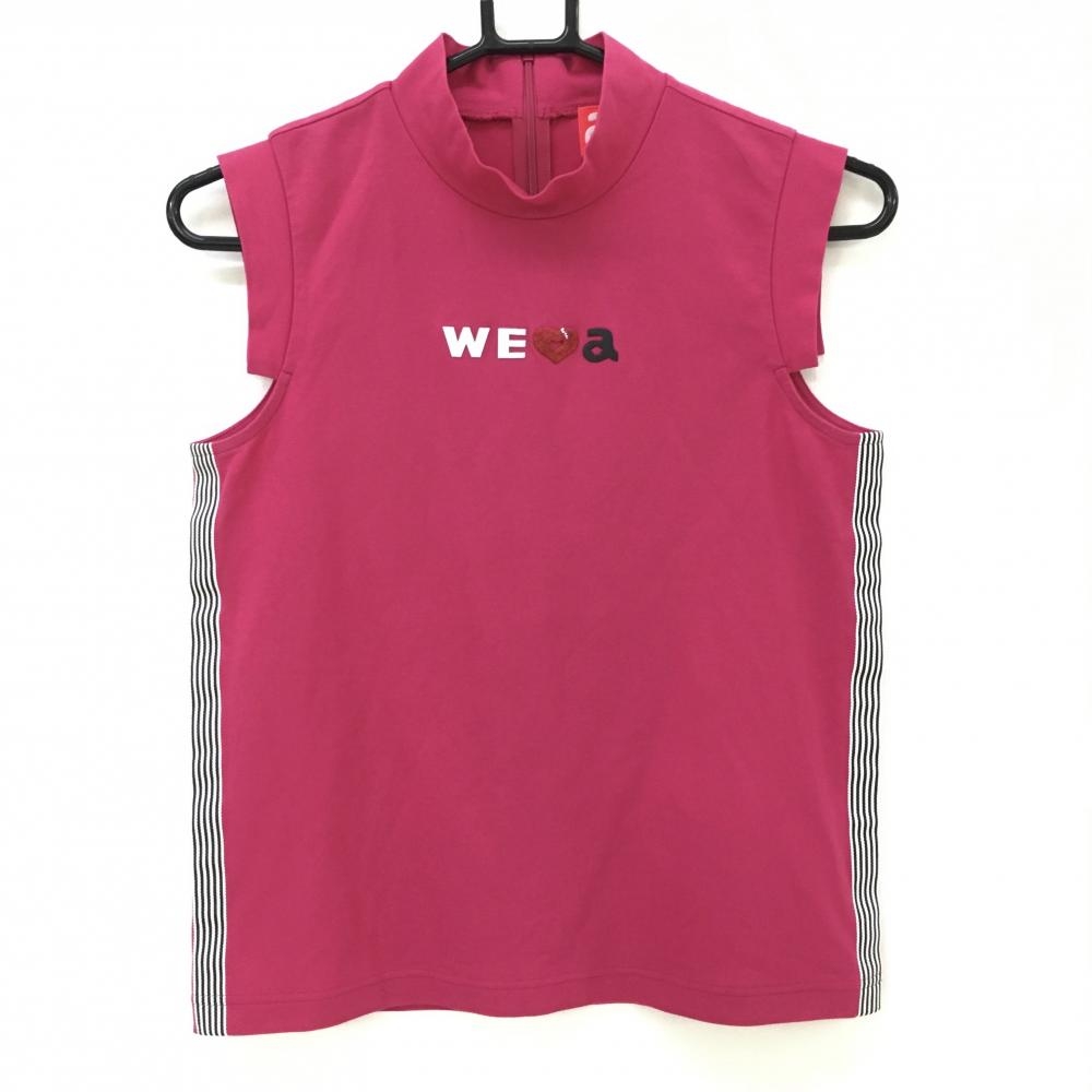 【美品】アルチビオ ノースリーブハイネックシャツ ピンク サイドライン 後ろハーフジップ レディース 38(M) ゴルフウェア archivio