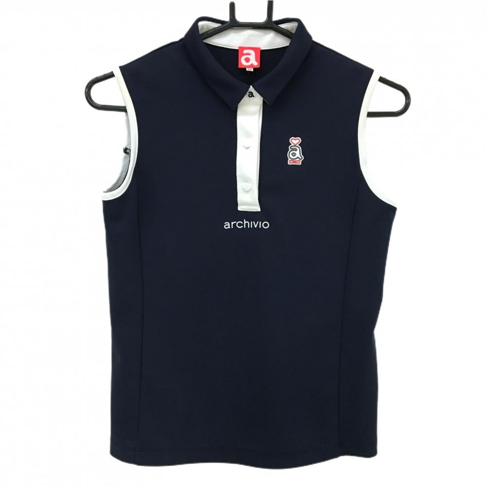 アルチビオ ノースリーブポロシャツ ネイビー×白 シリコンワッペン  レディース 38(M) ゴルフウェア archivio