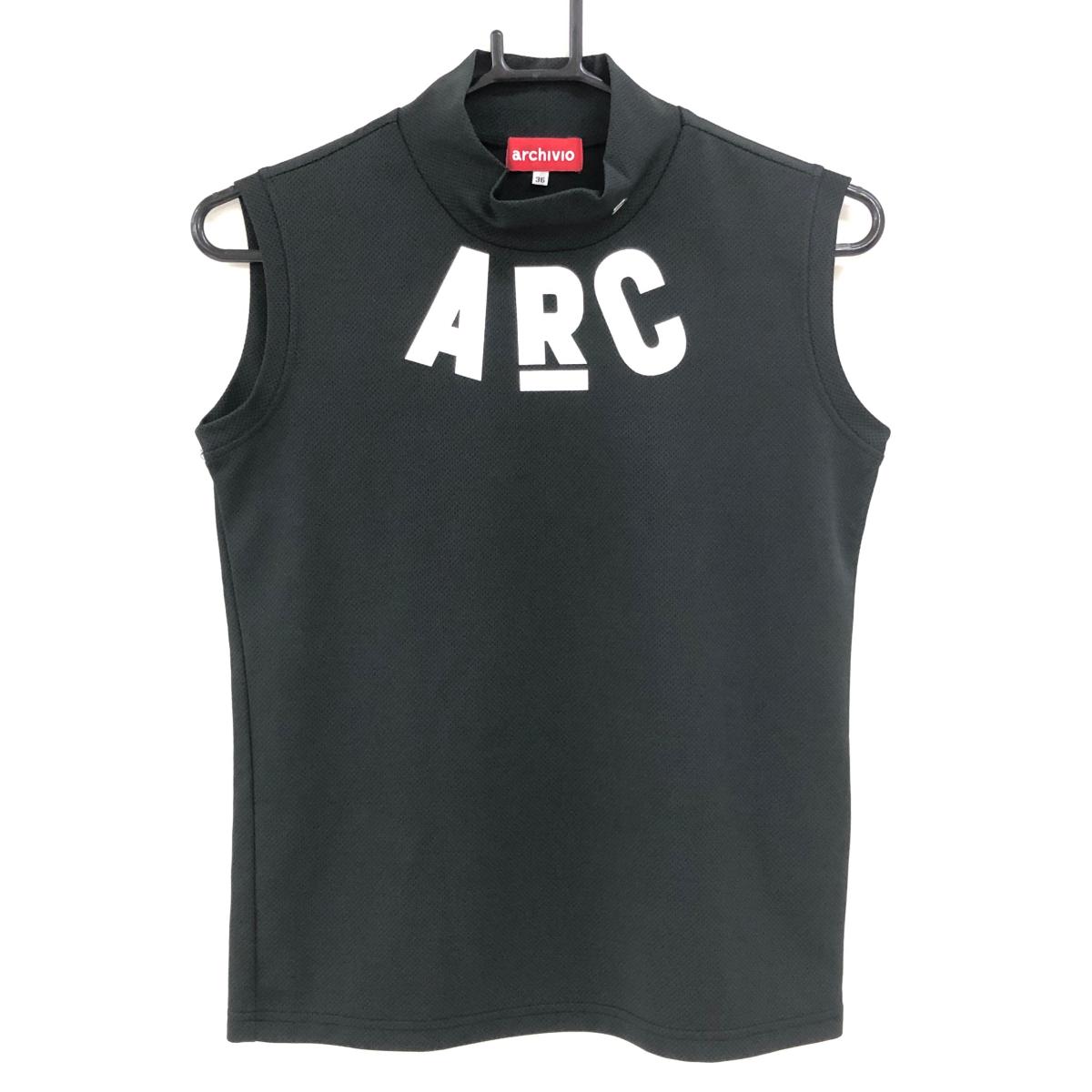 【美品】アルチビオ ノースリーブハイネックシャツ 黒×白 ビッグロゴ  レディース 36(S) ゴルフウェア archivio