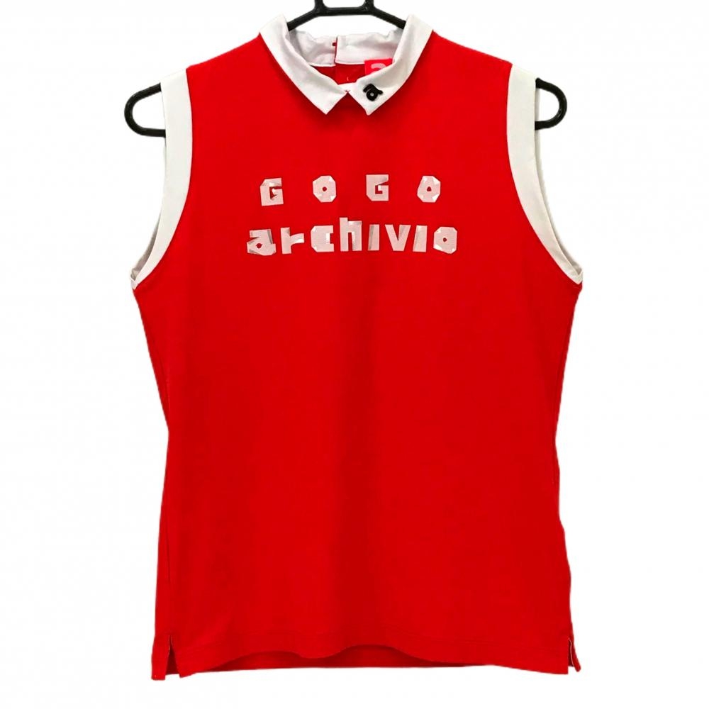【超美品】アルチビオ 襟付きノースリーブシャツ レッド×白 フロントロゴ レディース 38(M) ゴルフウェア archivio