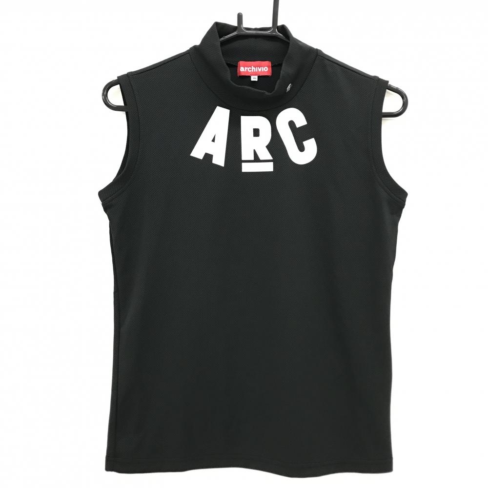 【美品】アルチビオ ノースリーブハイネックシャツ 黒×白 フロントロゴ レディース 36(S) ゴルフウェア archivio