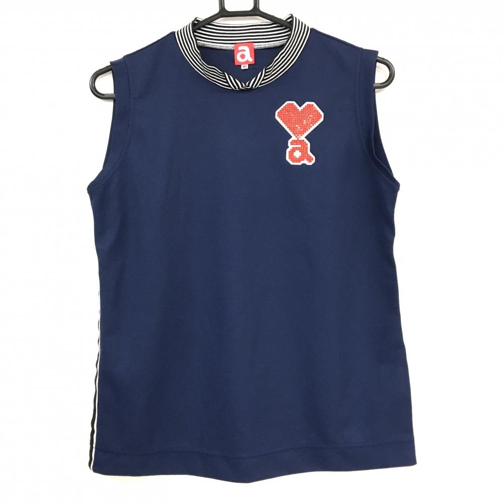 【超美品】アルチビオ ノースリーブシャツ ネイビー×白×黒 ネック細ボーダー サイドライン レディース 40(L) ゴルフウェア archivio