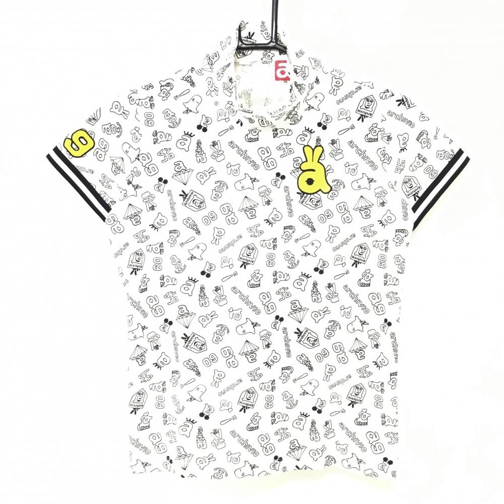 アルチビオ 半袖ハイネックシャツ 白×黒 総柄 後ろハーフジップ  レディース 36 ゴルフウェア archivio 画像