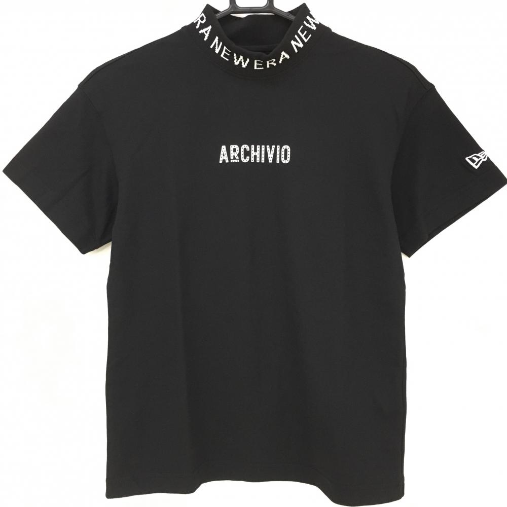 【超美品】アルチビオ×ニューエラ 半袖ハイネックシャツ 黒×白 ネックロゴ レディース 36 ゴルフウェア 2023年モデル archivio 画像