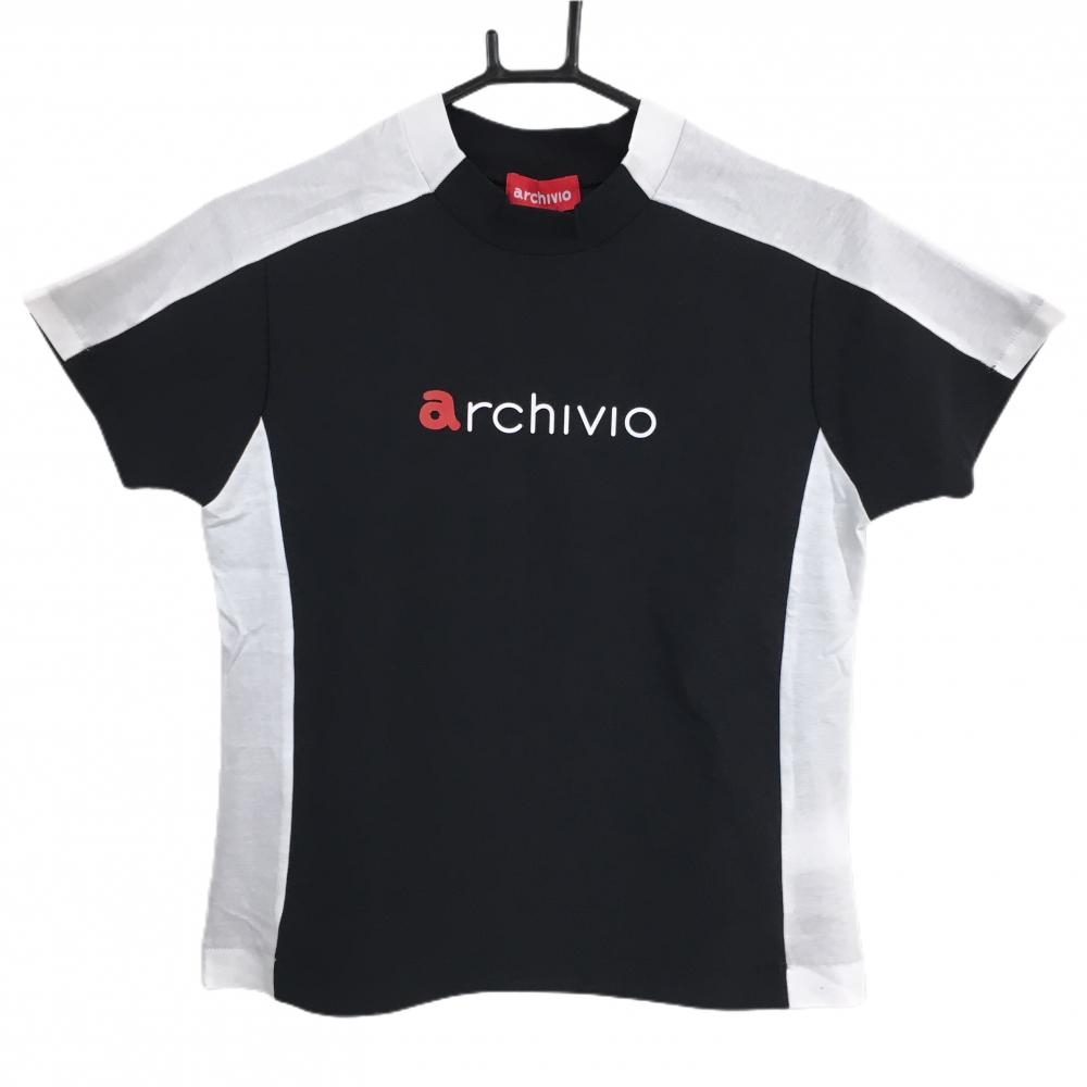 【新品】アルチビオ 半袖ハイネックシャツ 黒×白 吸汗速乾 UVケア レディース 36(S) ゴルフウェア 2023年カタログ掲載モデル archivio