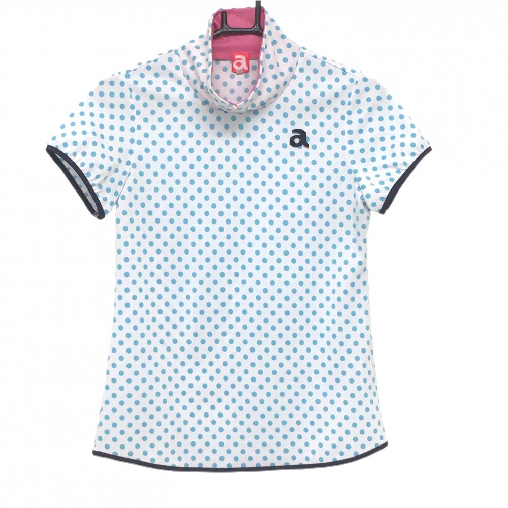 アルチビオ 半袖ハイネックシャツ 白×ライトブルー ドット レディース 38(M) ゴルフウェア archivio