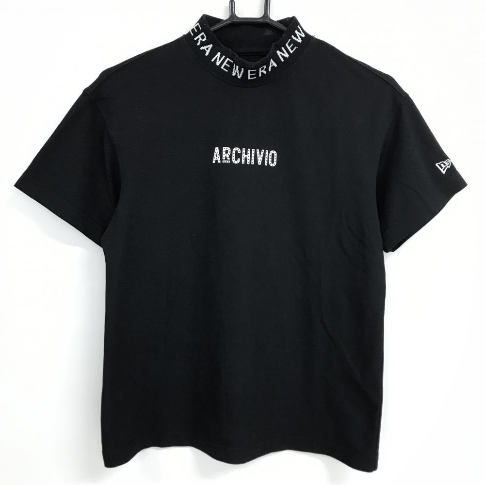 アルチビオ×ニューエラ 半袖ハイネックシャツ 黒×白 ネックロゴ  レディース 38(M) ゴルフウェア archivio