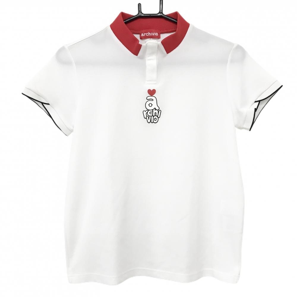 【超美品】アルチビオ 半袖ハイネックシャツ 白 フロントロゴ スナップボタン  レディース 38(M) ゴルフウェア archivio