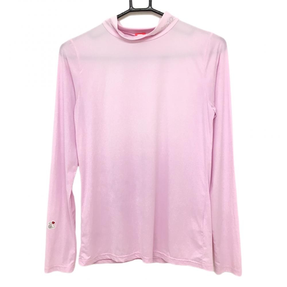 アルチビオ 長袖ハイネックシャツ ピンク ボーダー織生地 ネックスタッツロゴ  レディース 38 ゴルフウェア archivio