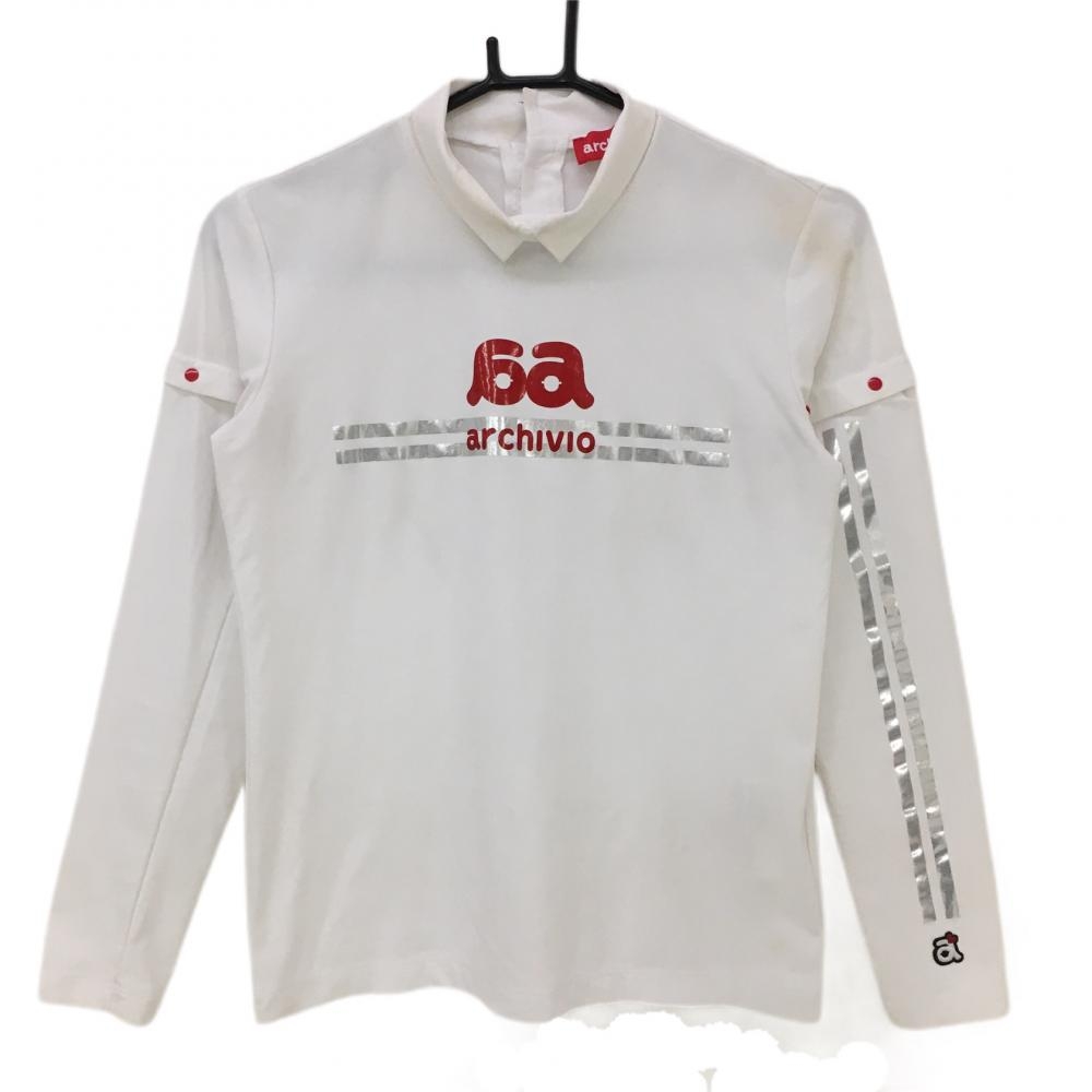 アルチビオ 2WAY長袖ハイネックシャツ 白×レッド ラインシルバー 袖着脱可 レディース 36(S) ゴルフウェア 2022年モデル archivio 画像