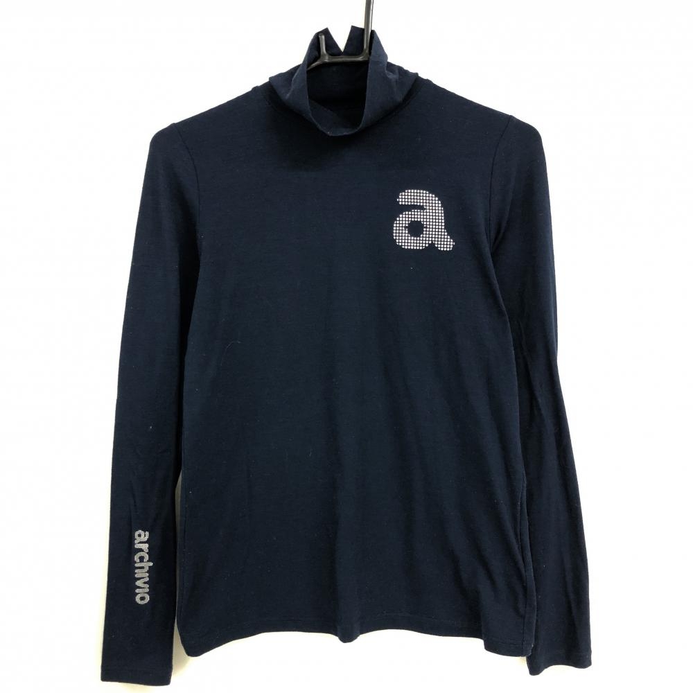 アルチビオ 長袖タートルネックシャツ ネイビー ロゴシルバー レディース 38(M) ゴルフウェア archivio
