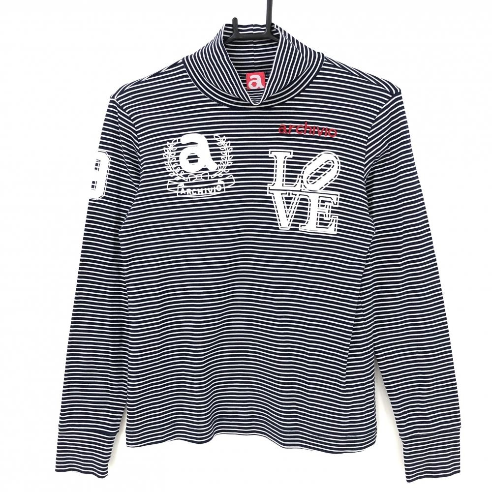 【美品】アルチビオ 長袖ハイネックシャツ 黒×白 ボーダー  レディース 40(L) ゴルフウェア archivio