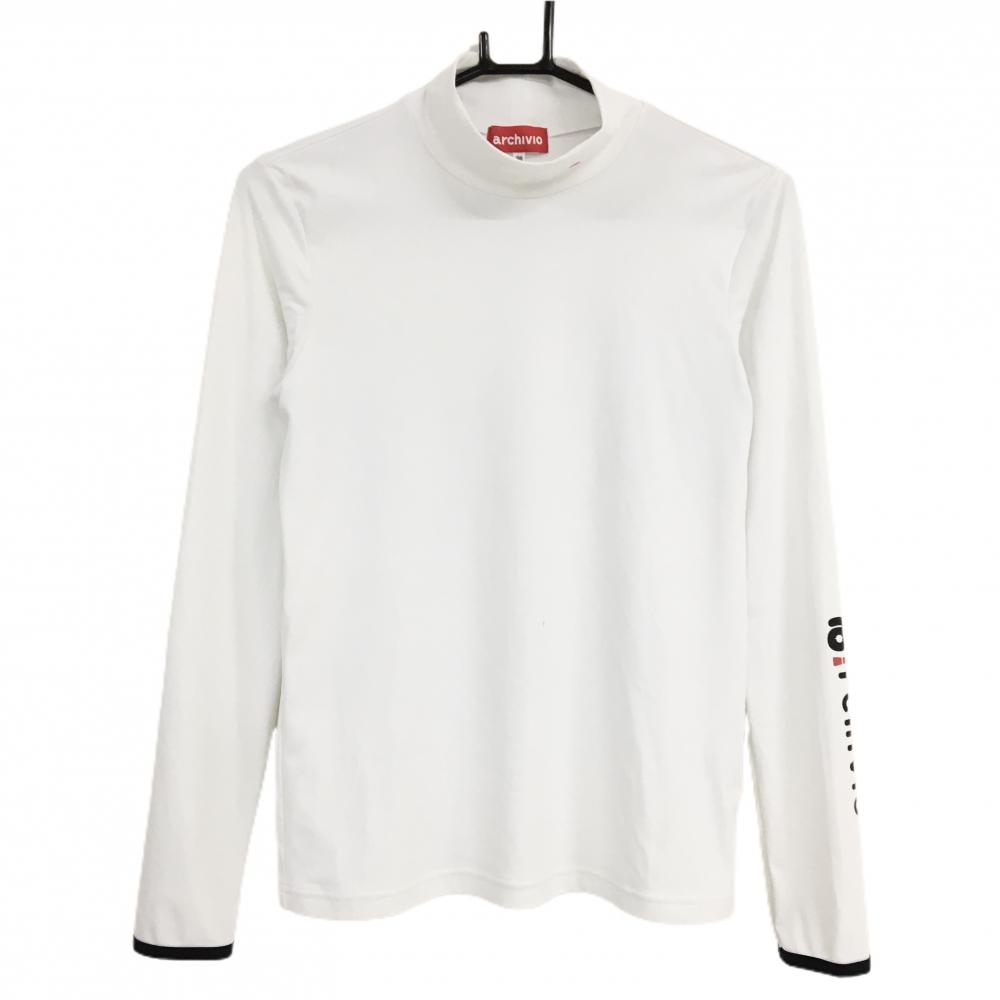 【美品】アルチビオ 長袖ハイネックシャツ 白×黒 背面ロゴ インナーシャツ レディース 38(M) ゴルフウェア archivio