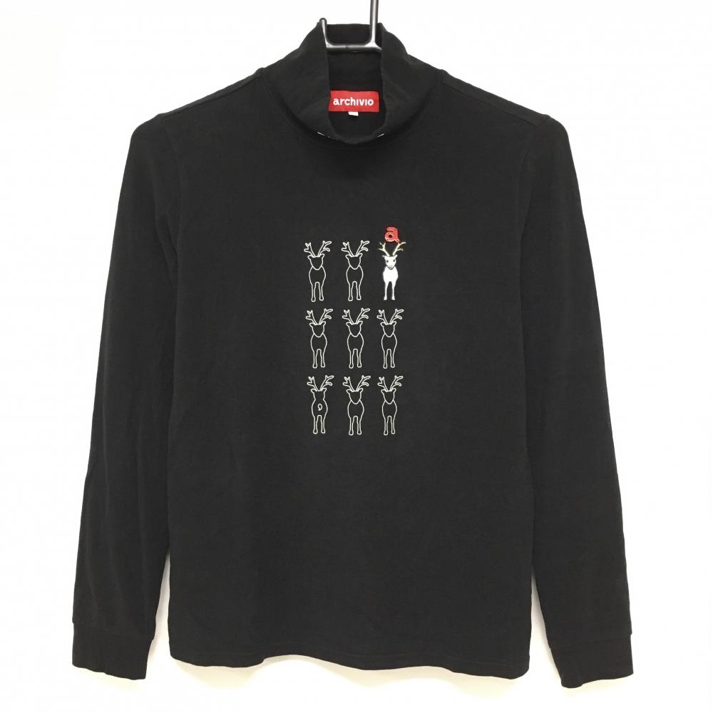 アルチビオ 長袖ハイネックシャツ 黒×白 フロントロゴ 微起毛 レディース 36(S) ゴルフウェア archivio