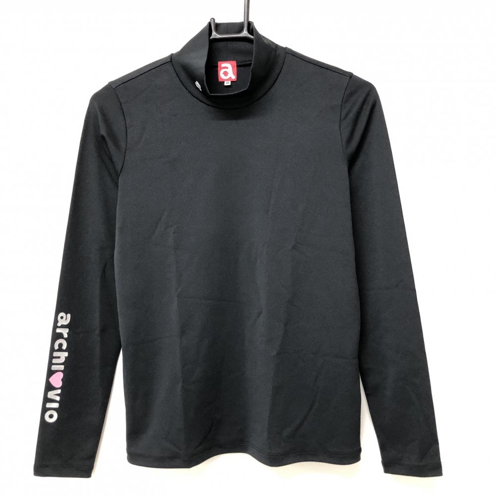 【超美品】アルチビオ 長袖ハイネックシャツ 黒 袖ロゴ インナーシャツ レディース 38(M) ゴルフウェア archivio