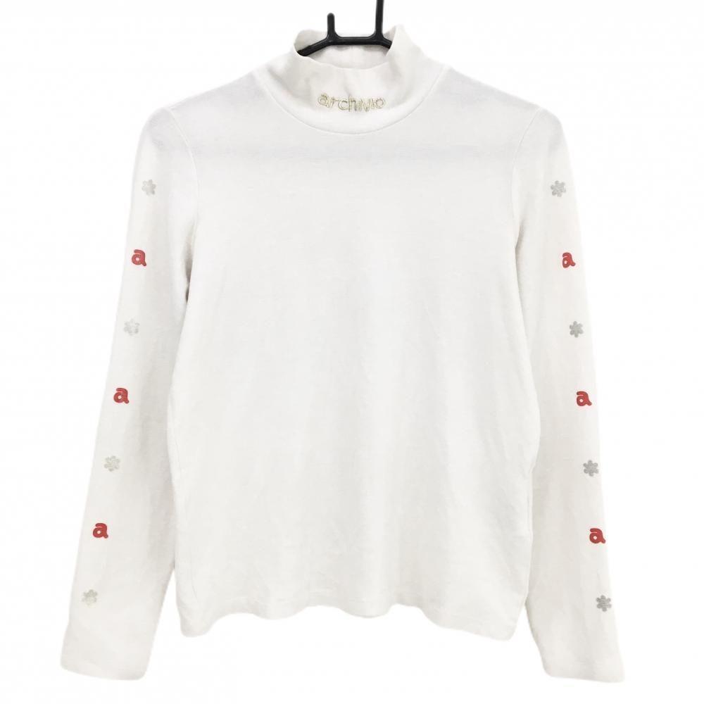 アルチビオ 長袖ハイネックシャツ 白 袖ロゴ 微起毛  レディース 38(M) ゴルフウェア archivio