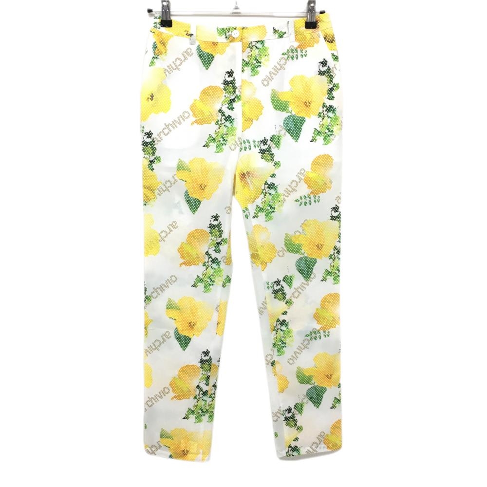 【新品】アルチビオ パンツ 白×イエロー 花柄 メッシュ調 レディース 36 ゴルフウェア archivio