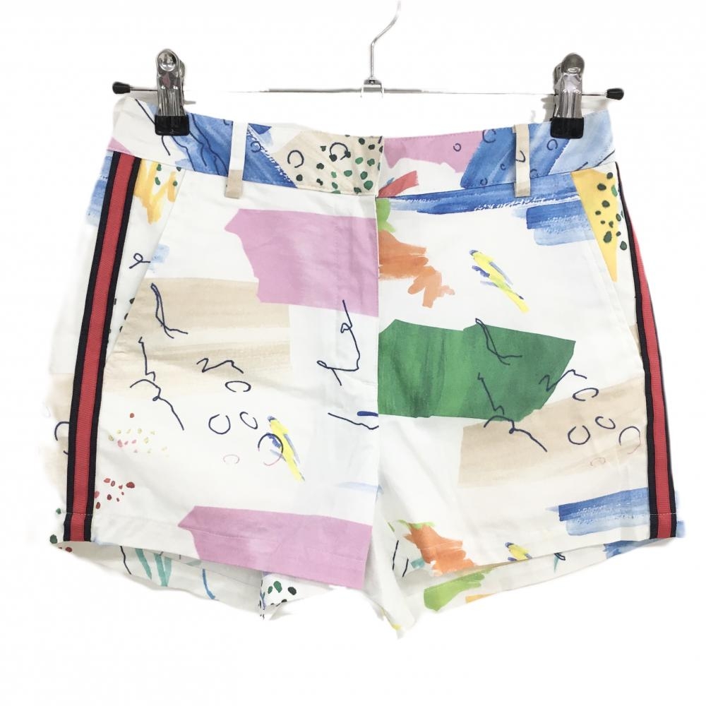 【超美品】アルチビオ ショートパンツ 白×マルチ 総柄 サイドライン レディース 36(S) ゴルフウェア archivio
