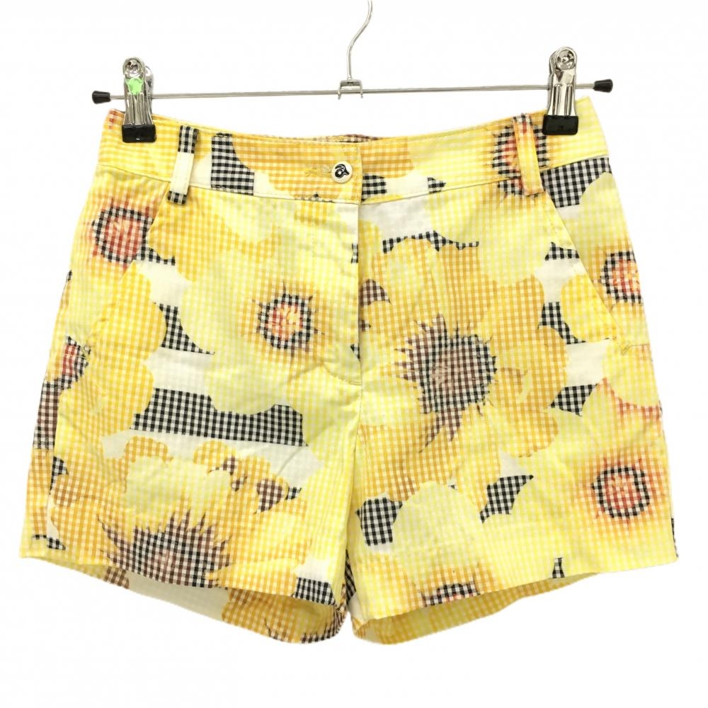 【超美品】アルチビオ ショートパンツ イエロー×白 花柄 チェック レディース 36(S) ゴルフウェア archivio