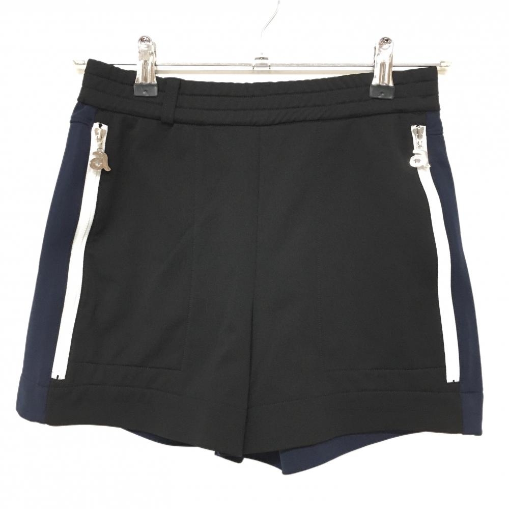 【超美品】アルチビオ ショートパンツ 黒×ネイビー×白 ジップポケット ウエストゴム ストレッチ レディース 36(S) ゴルフウェア archivio