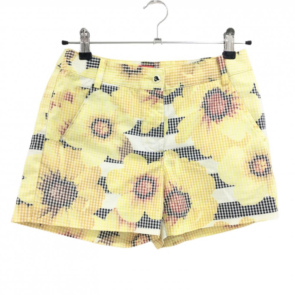 【美品】アルチビオ ショートパンツ イエロー×白 花柄 ギンガムチェック ストレッチ  レディース 36(S) ゴルフウェア archivio
