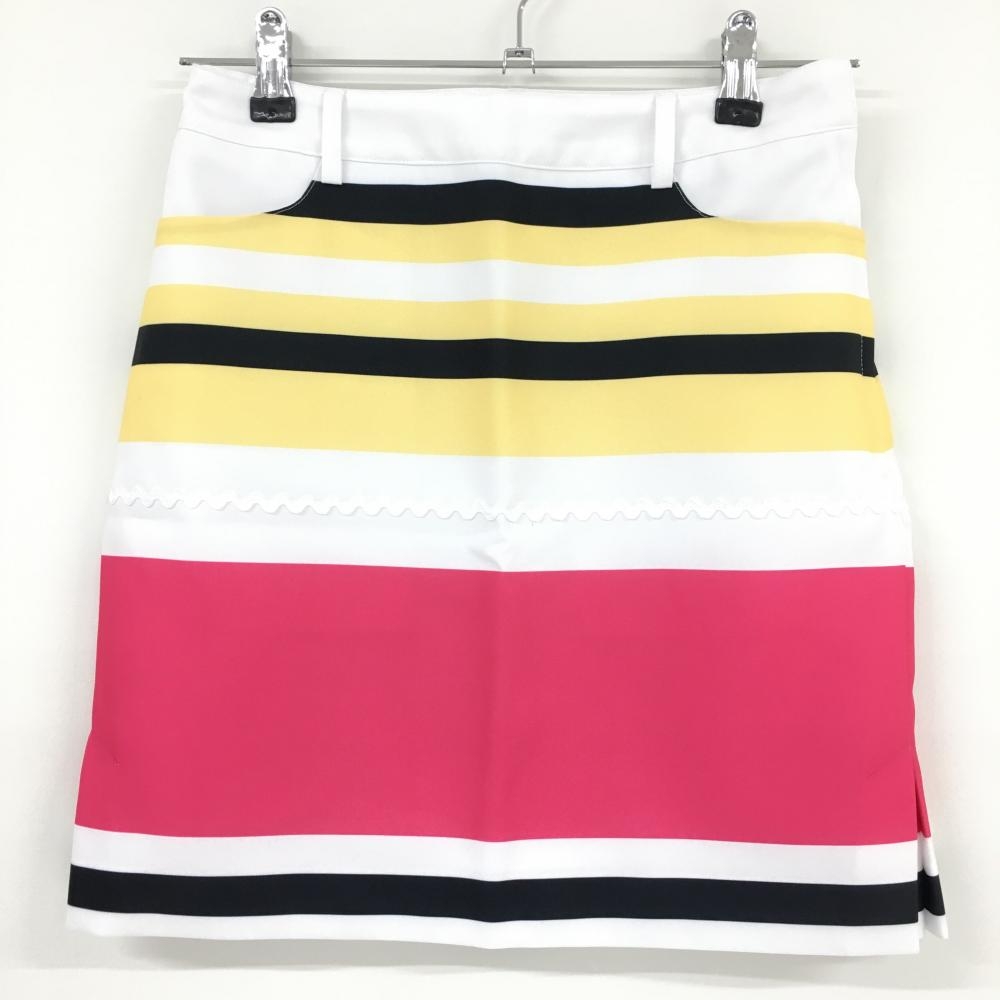アルチビオ スカート 白×ピンク ランダムボーダー 裏地付  レディース 36 ゴルフウェア archivio