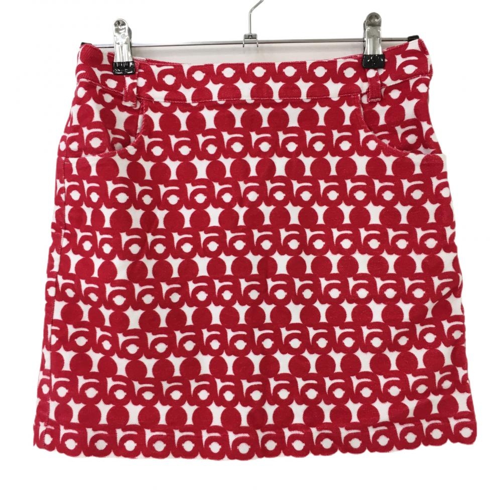 【美品】アルチビオ ストレッチスカート レッド×白 総柄 微起毛 レディース 38(M) ゴルフウェア archivio