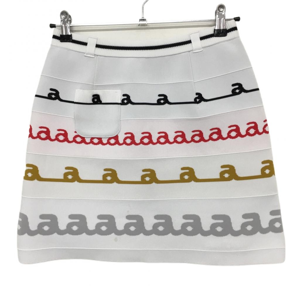 【美品】アルチビオ リバーシブルニットスカート 白×黒×レッド ロゴ総柄 ウエストゴム レディース 38(M) ゴルフウェア archivio